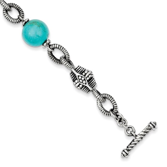 Sterling Silver w/14k Reconstructed Turquoise Bracelet (hex) Sterling Silver w/14k Reconstructed Turquoise Bracelet (hex)